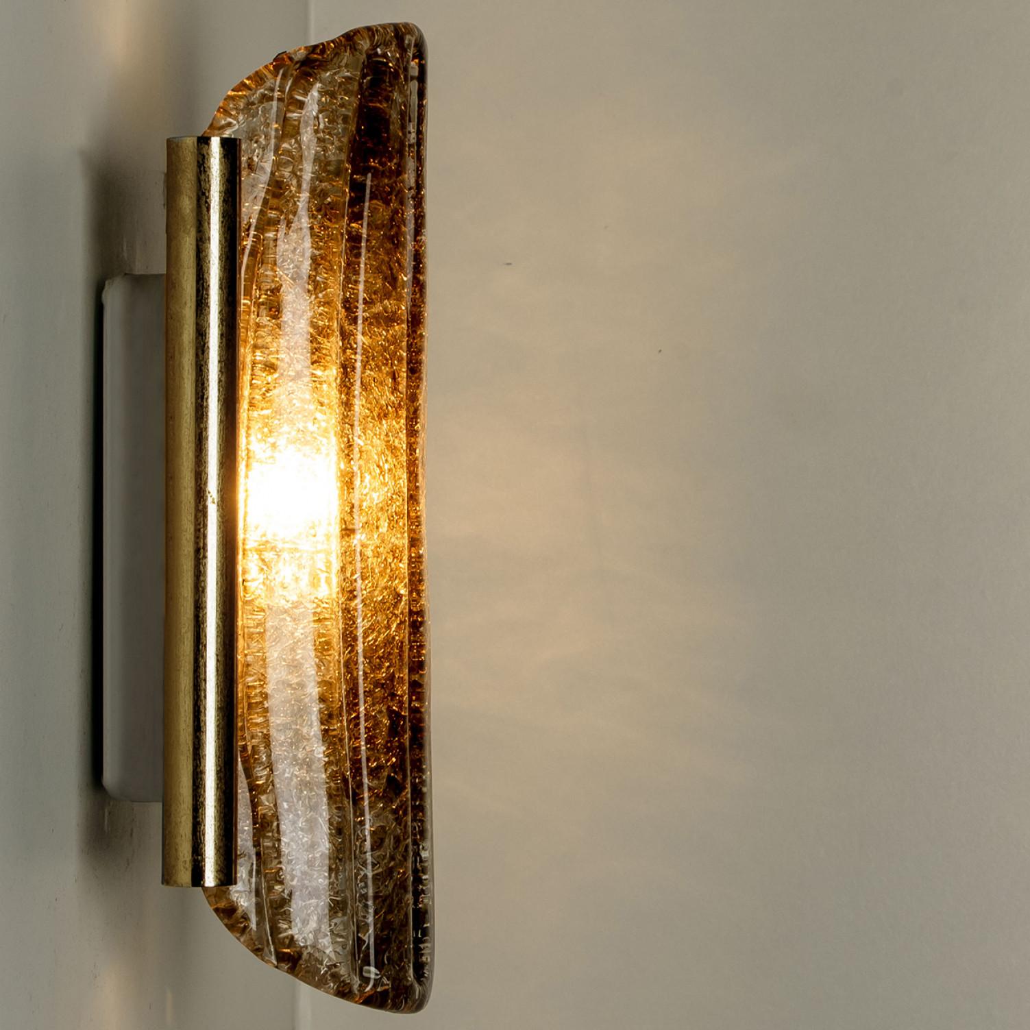 Pair of Smoked Glass Brass Wall Lights by Kaiser Leuchten, 1970s In Good Condition For Sale In Rijssen, NL