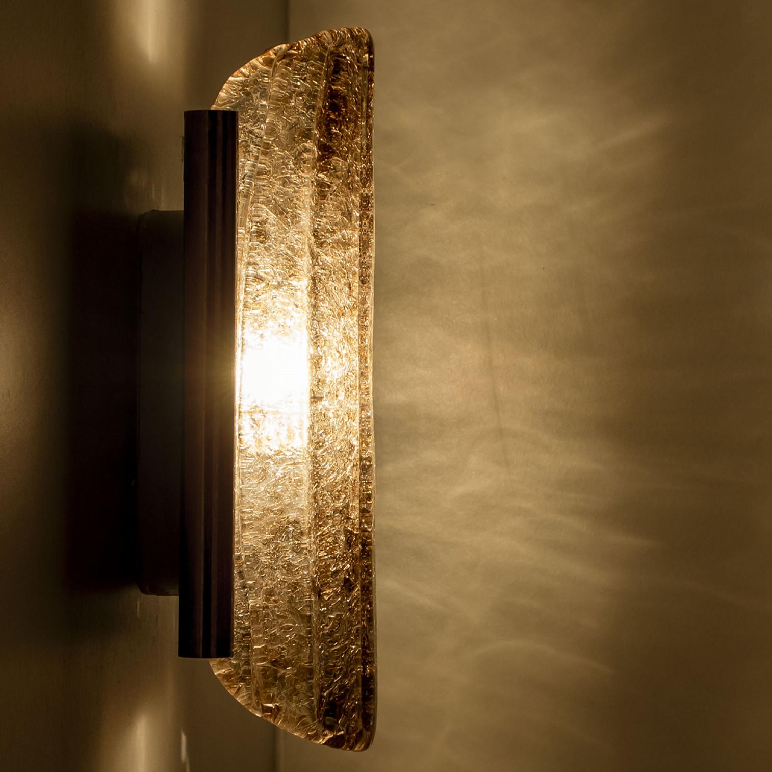 Late 20th Century Pair of Smoked Glass Brass Wall Lights by Kaiser Leuchten, 1970s For Sale