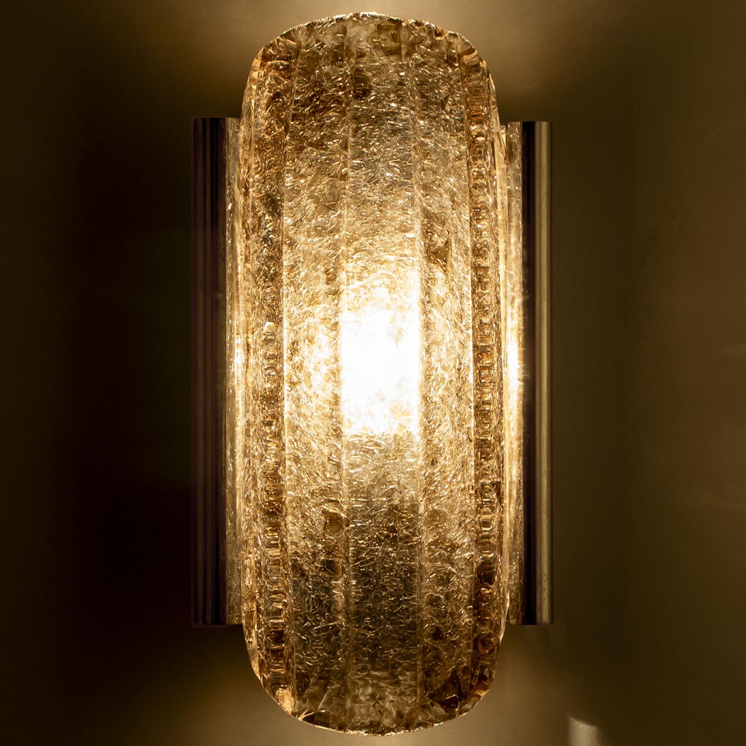 Pair of Smoked Glass Brass Wall Lights by Kaiser Leuchten, 1970s For Sale 1