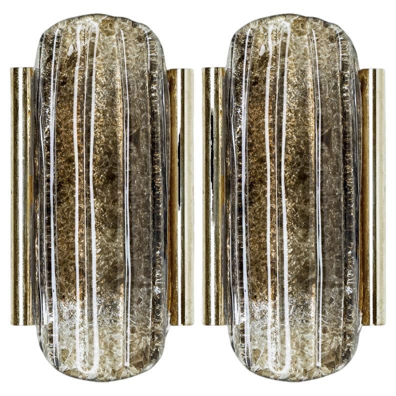 Pair of Smoked Glass Brass Wall Lights by Kaiser Leuchten, 1970s For Sale