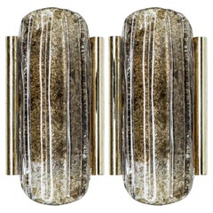 Pair of Smoked Glass Brass Wall Lights by Kaiser Leuchten, 1970s