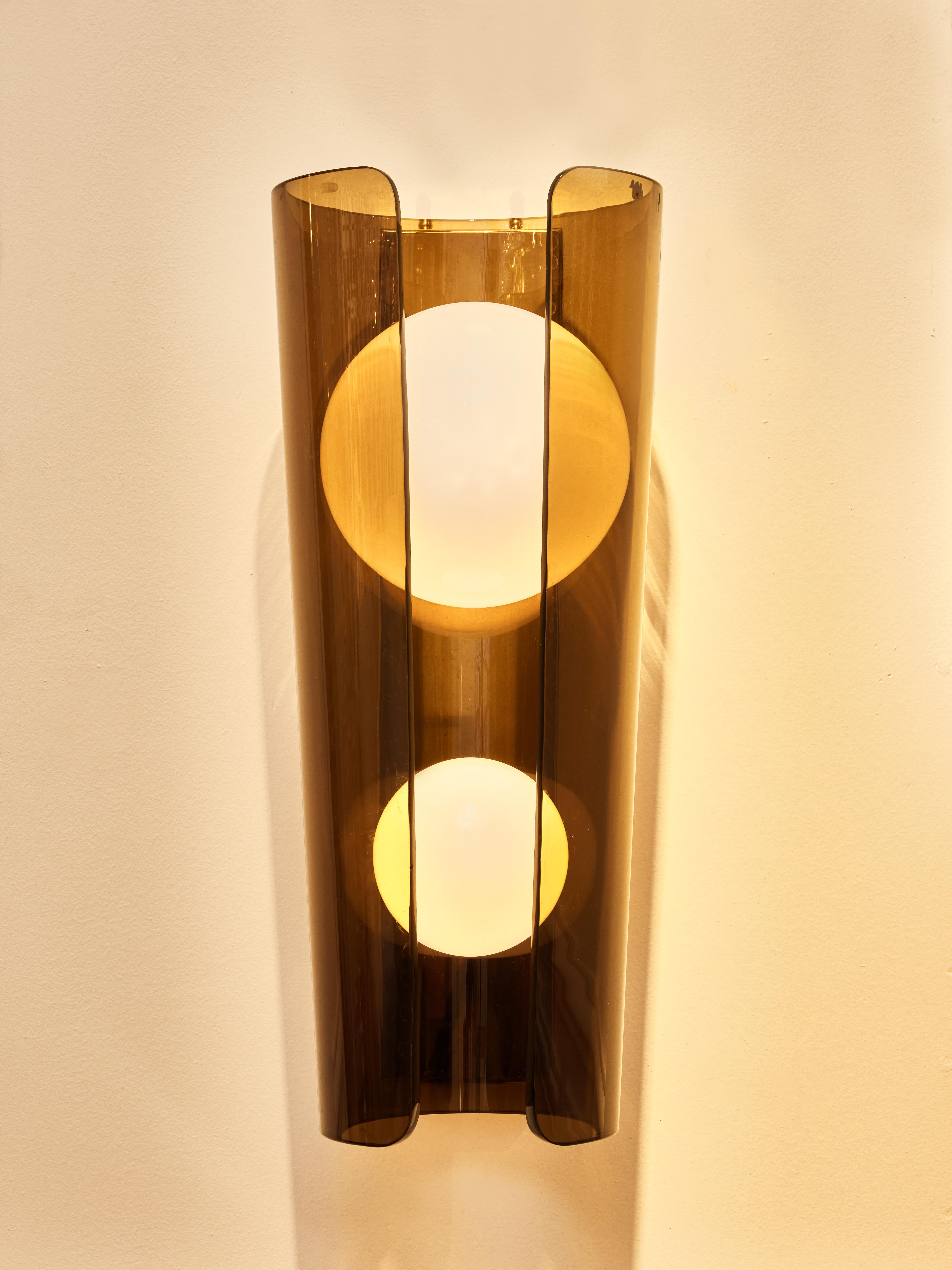 Mid-Century Modern Pair of smoked glass sconces by Studio Glustin For Sale