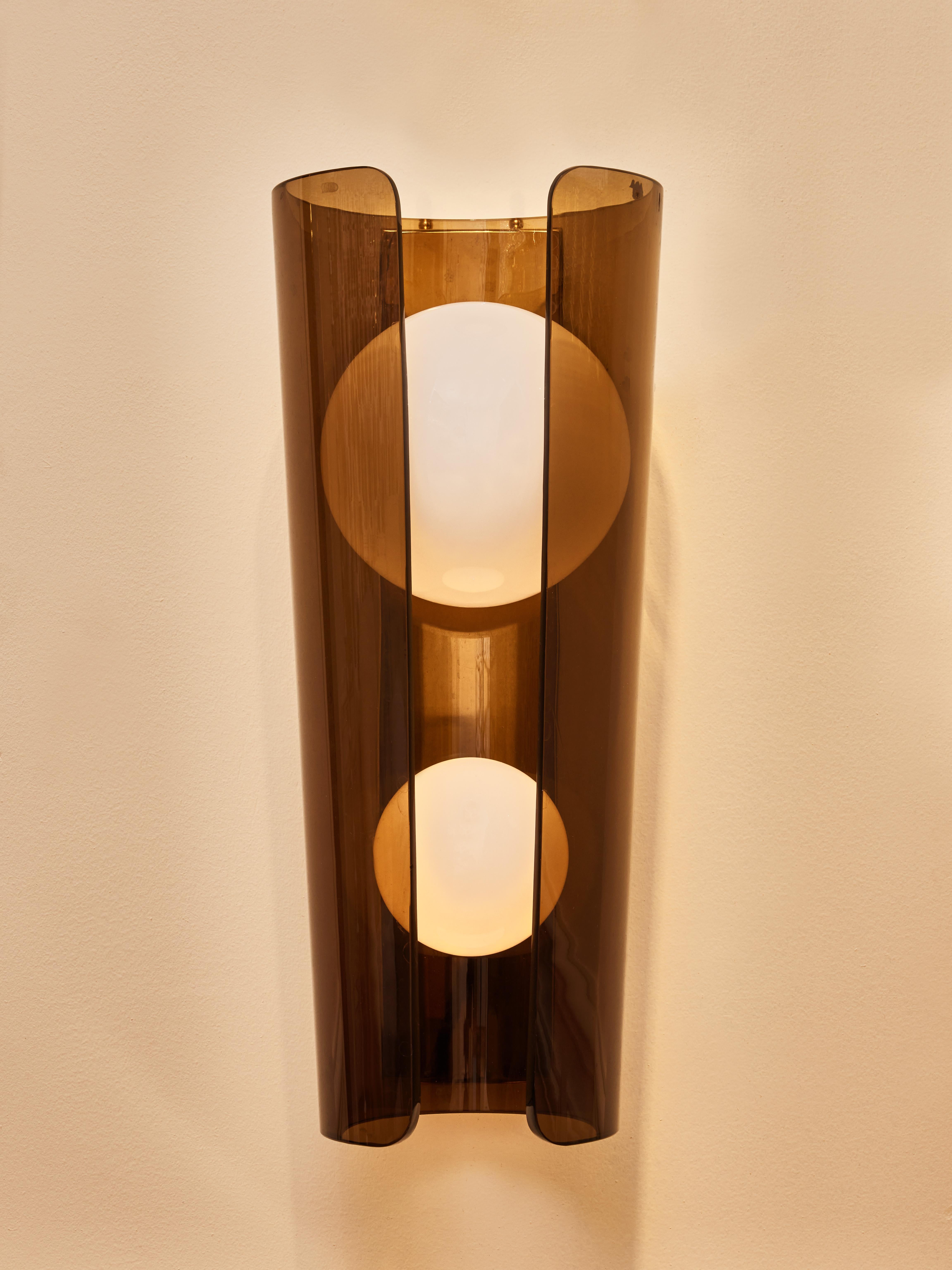 Italian Pair of smoked glass sconces by Studio Glustin For Sale
