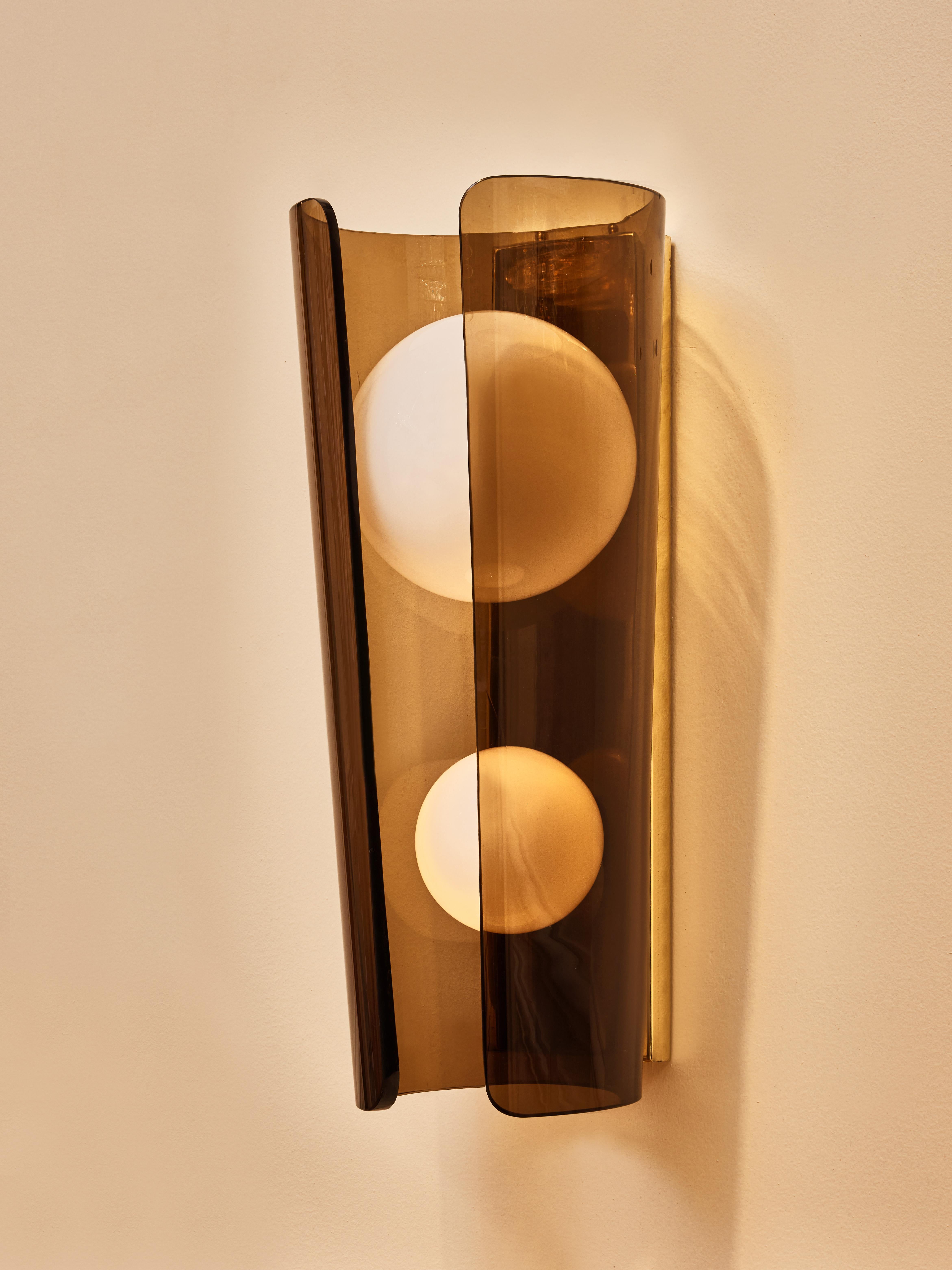 Pair of smoked glass sconces by Studio Glustin For Sale 1