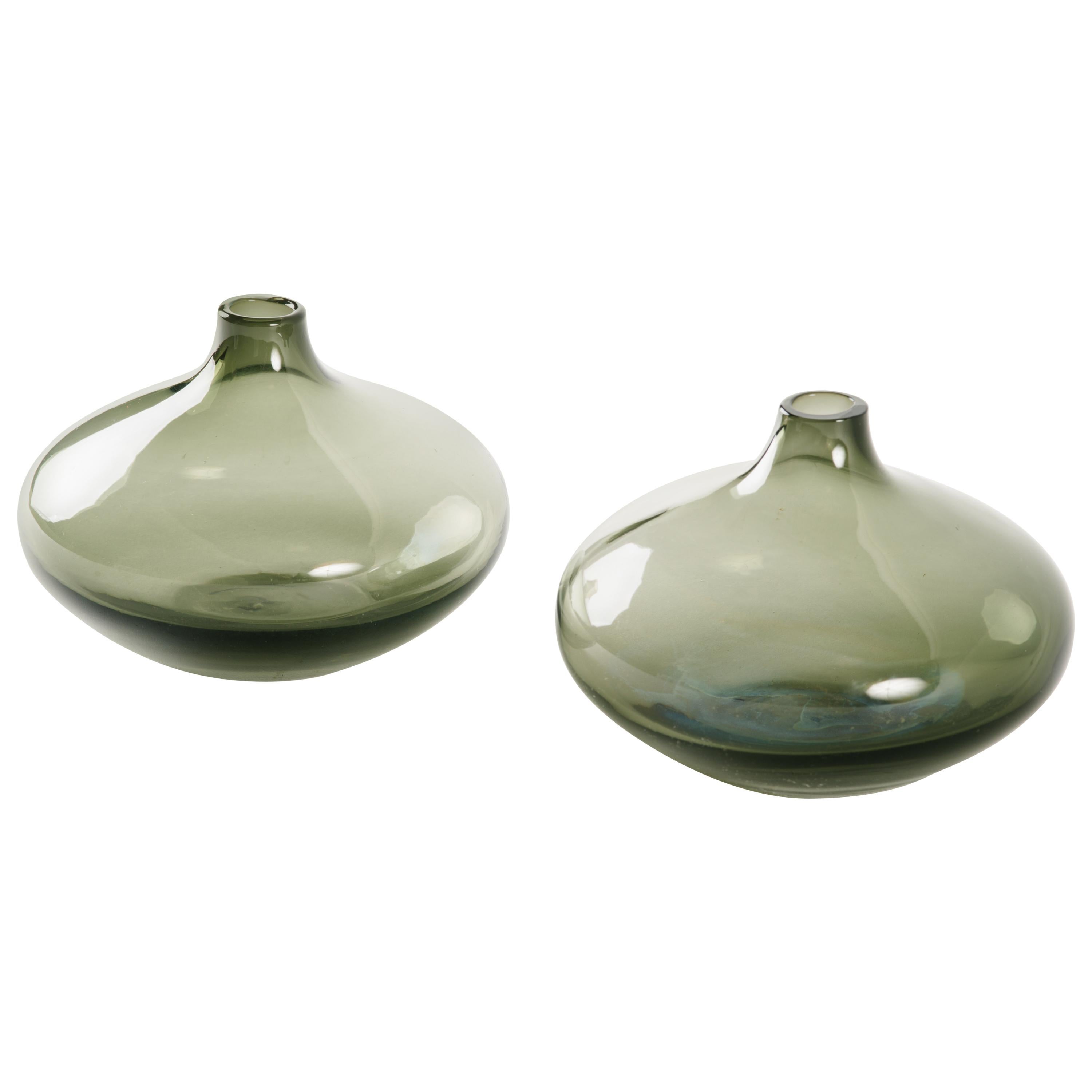 Pair of Smoked Glass Teardrop Bud Vases