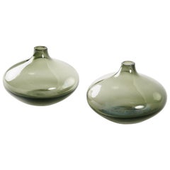 Vintage Pair of Smoked Glass Teardrop Bud Vases
