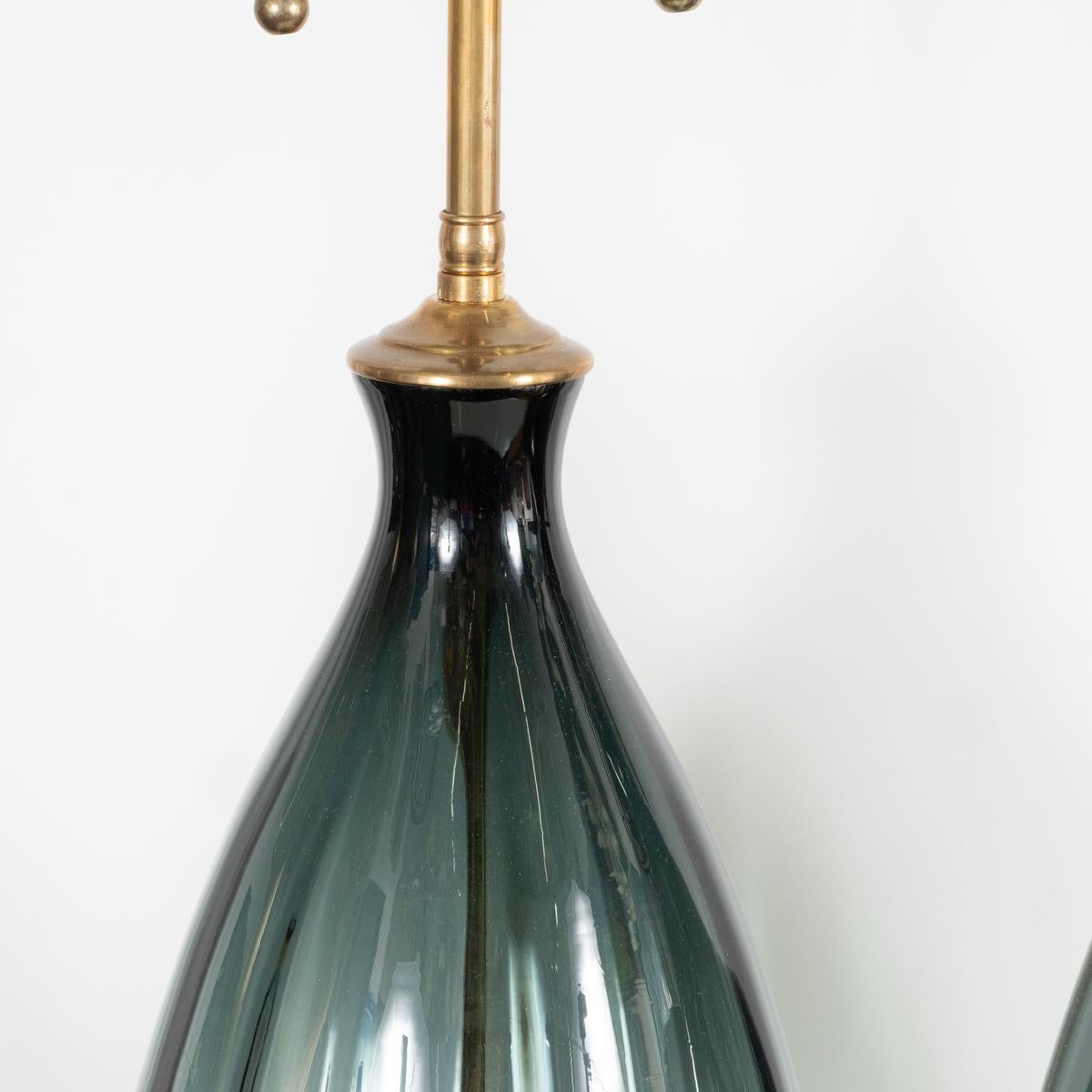 American Pair of Smoked Glass Teardrop Lamps by Blenko For Sale