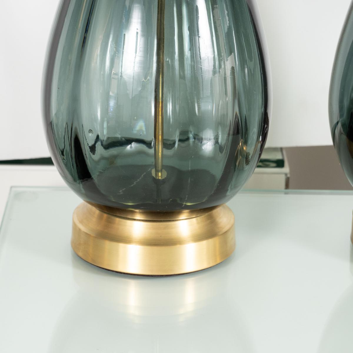 Pair of Smoked Glass Teardrop Lamps by Blenko In Good Condition For Sale In Tarrytown, NY