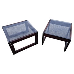 Vintage Pair of Smoked Glass Top Rosewood Base Side/End Tables After Percival Lafer 