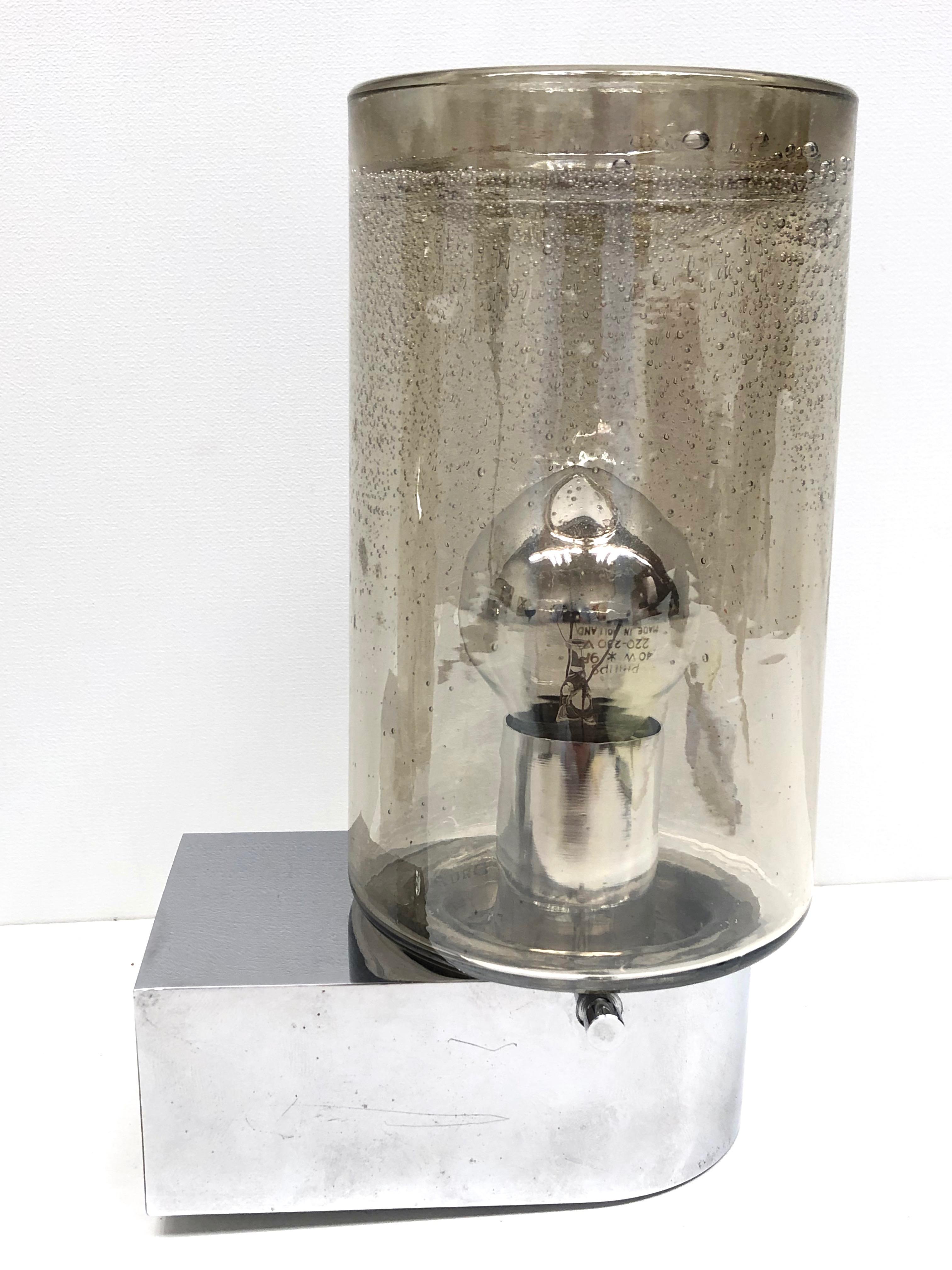 Pair of Smoked Glass Tube Sconces Vintage German, 1970s, Glashütte Limburg In Good Condition For Sale In Nuernberg, DE