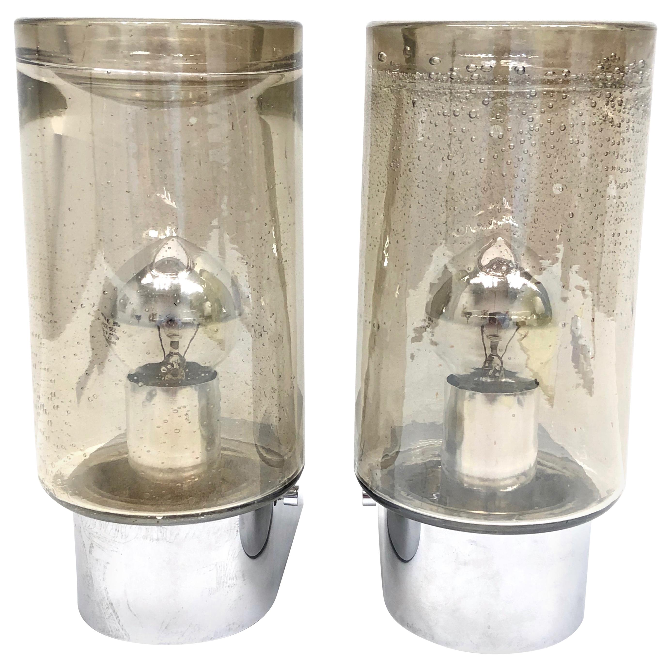 Paar Rauchglas-Röhren-Leuchten Vintage Deutsch, 1970er Jahre, Glashütte Limburg im Angebot