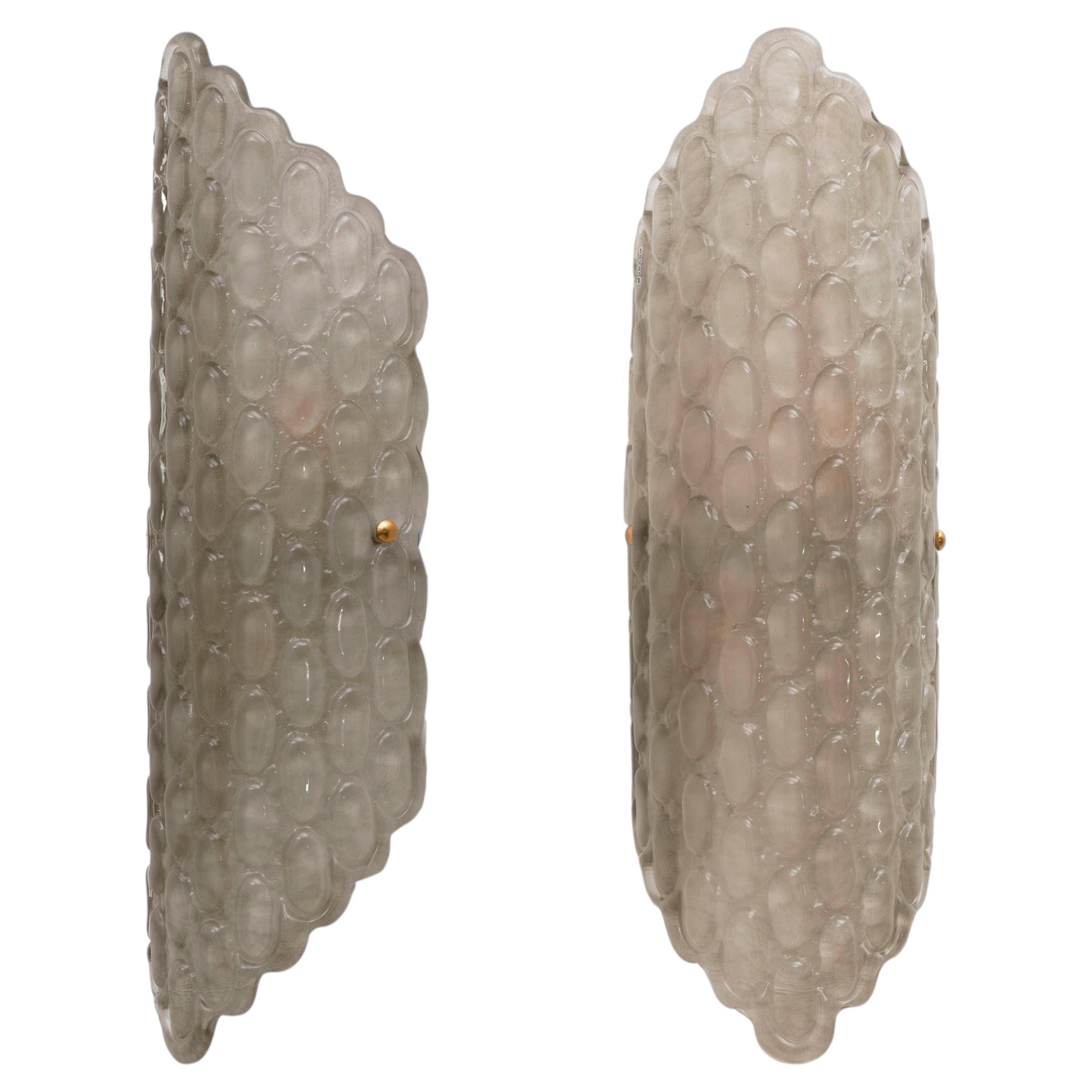Pair of Smoked Murano Glass Wall Sconces with Textured Relief For Sale
