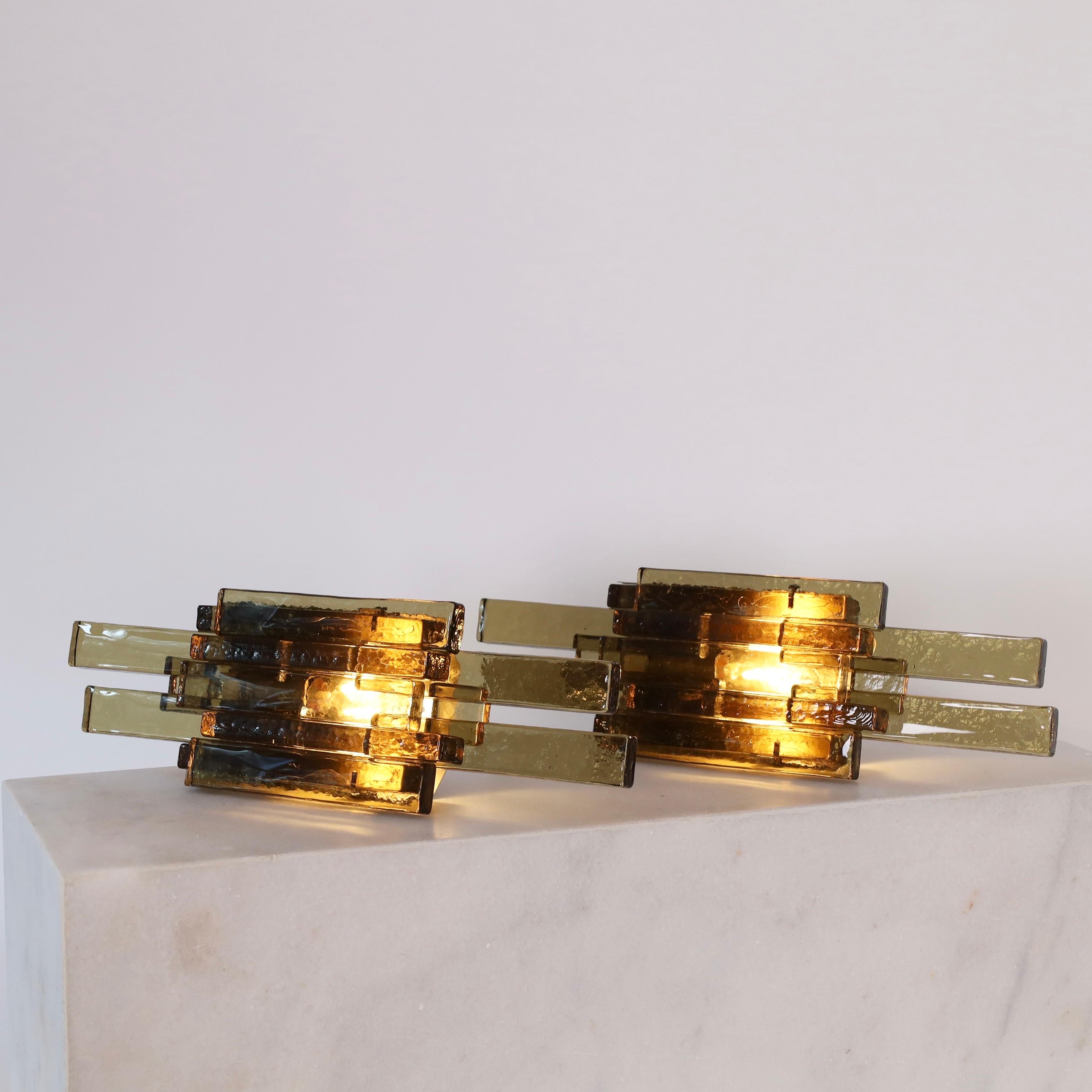 Pair of Smoke-Coloured Glass Wall Lamps by Holm Sørensen, 1960s, Denmark For Sale 1