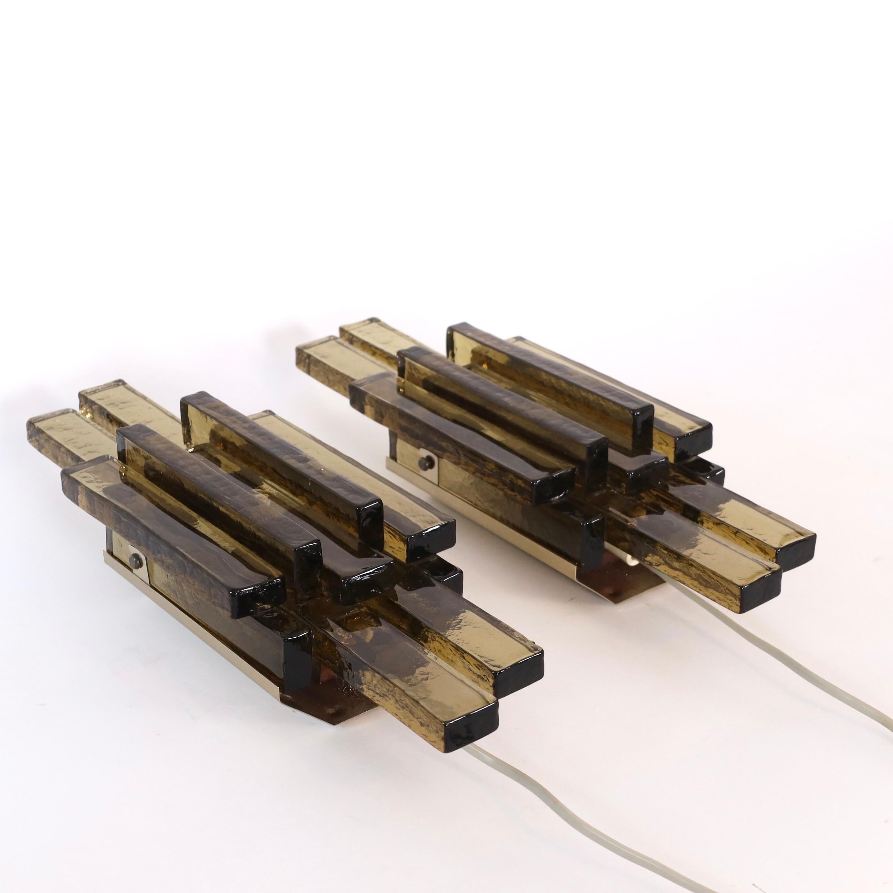 Pair of Smoke-Coloured Glass Wall Lamps by Holm Sørensen, 1960s, Denmark For Sale 4