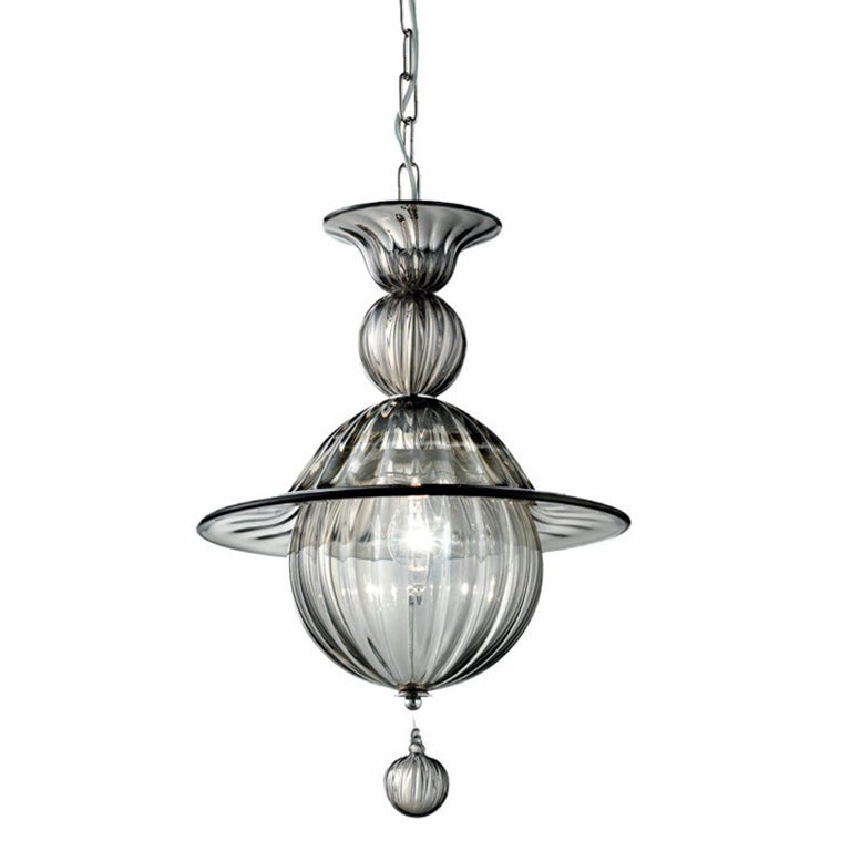 Pair Of Smokey Murano Gl Pendant Lights