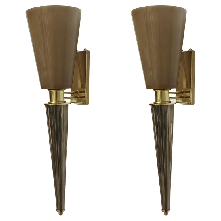 Pair of Smoky Brown Torchere Sconces For Sale at 1stDibs
