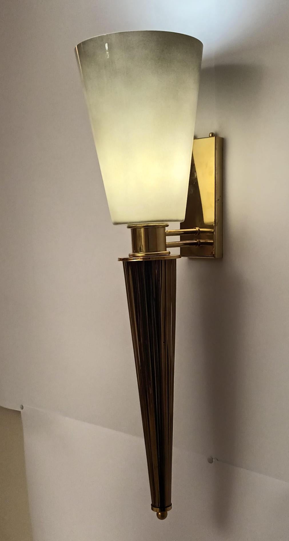 Contemporary Pair of Smoky Gray Torchere Sconces - 2 Pairs Available