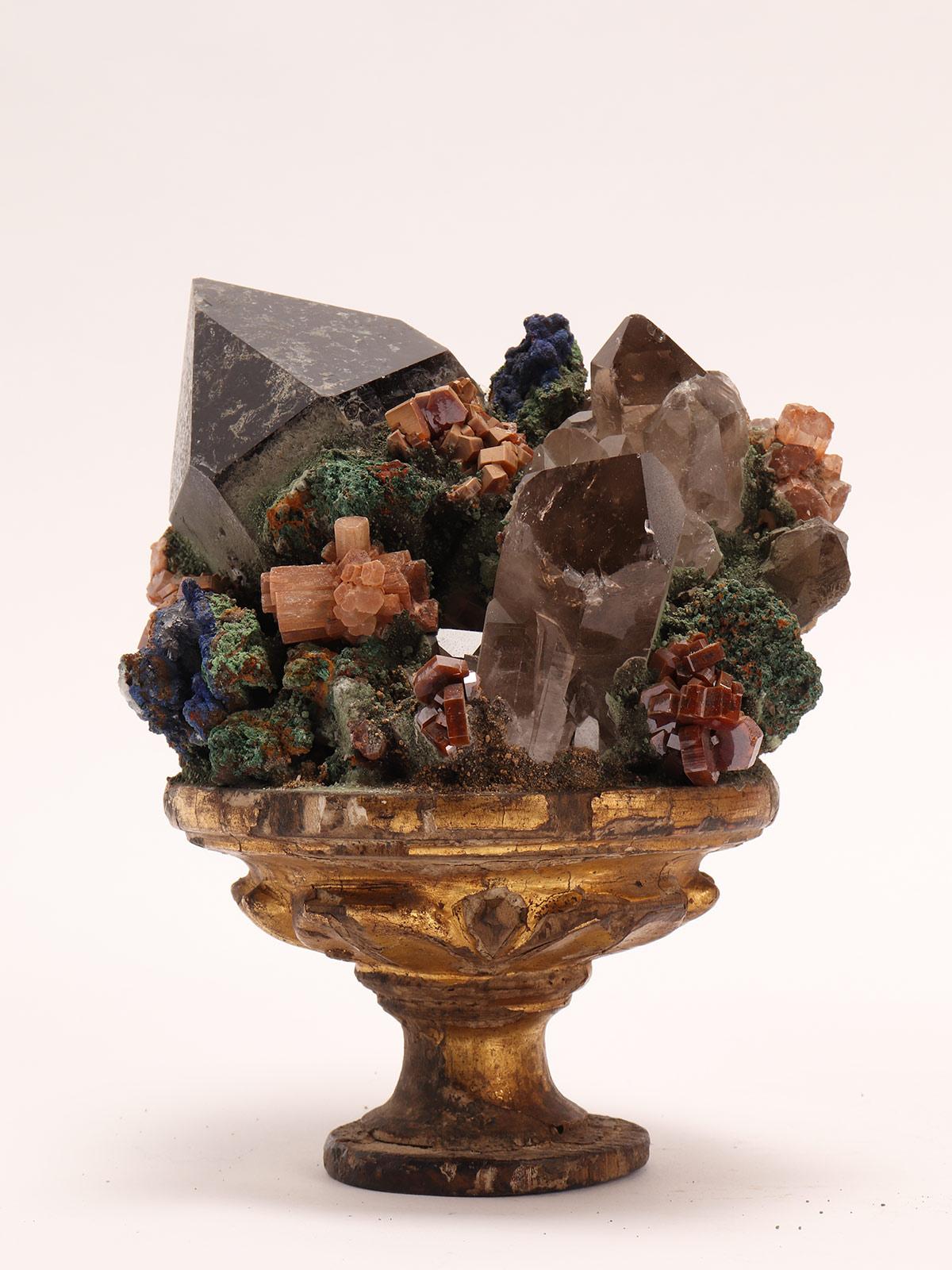 Pair of Smoky Quartz, Vanadinite, Malachite, Copper Crystals, Italy, circa 1880 In Good Condition For Sale In Milan, IT