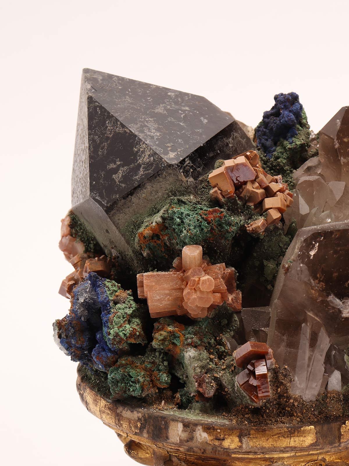 Pair of Smoky Quartz, Vanadinite, Malachite, Copper Crystals, Italy, circa 1880 For Sale 1