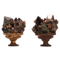 Antique Pair of Smoky Quartz, Vanadinite, Malachite, Copper Crystals, Italy, circa 1880