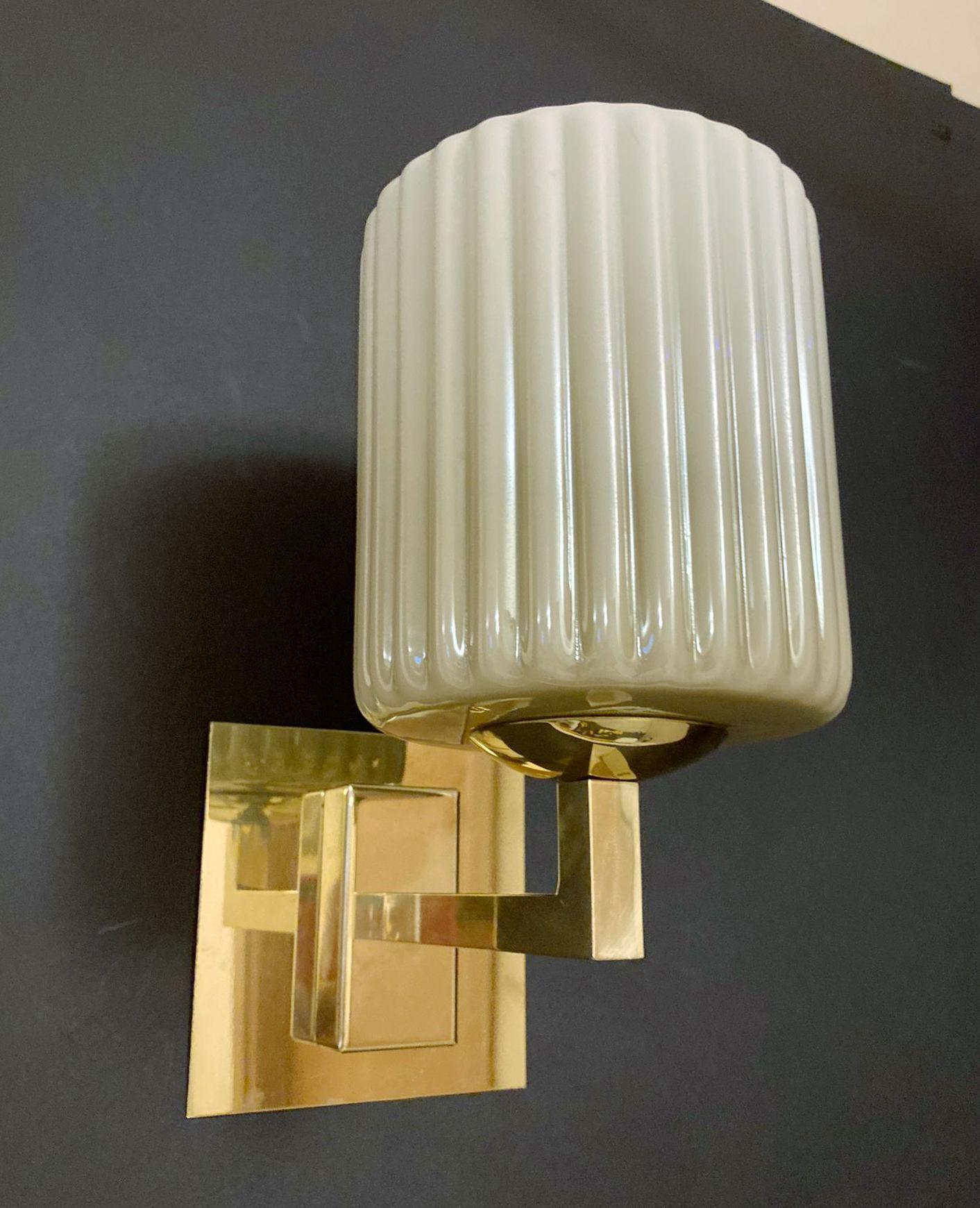 Mid-Century Modern Pair of Smoky Ribbed Sconces by Barovier e Toso, 2 Pairs Available