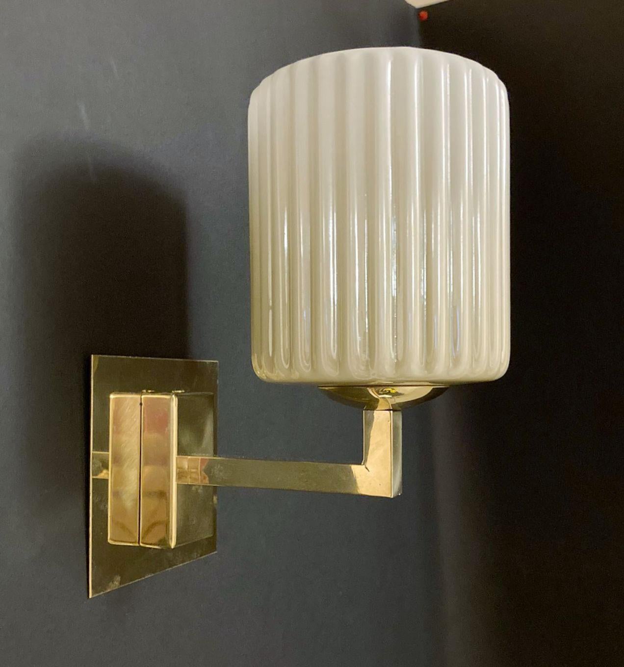Italian Pair of Smoky Ribbed Sconces by Barovier e Toso, 2 Pairs Available