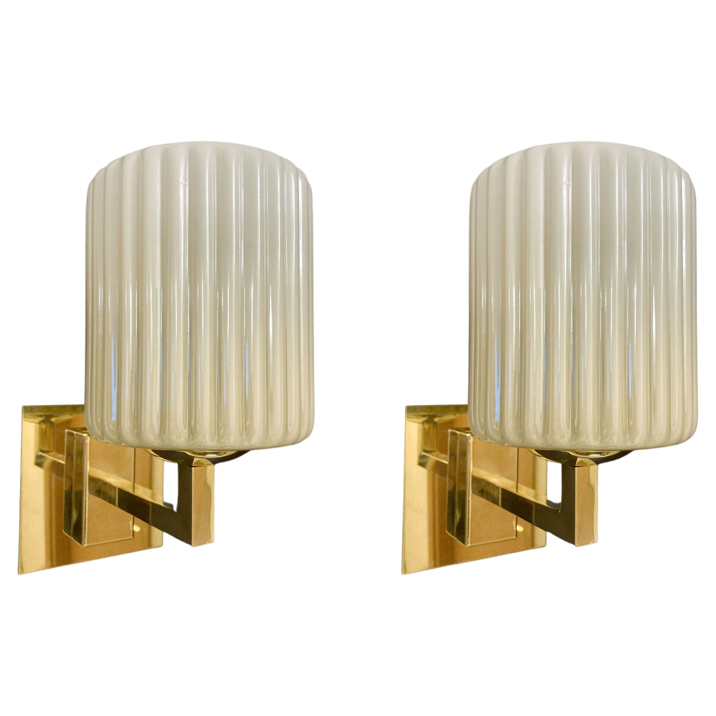 Pair of Smoky Ribbed Sconces by Barovier e Toso, 2 Pairs Available