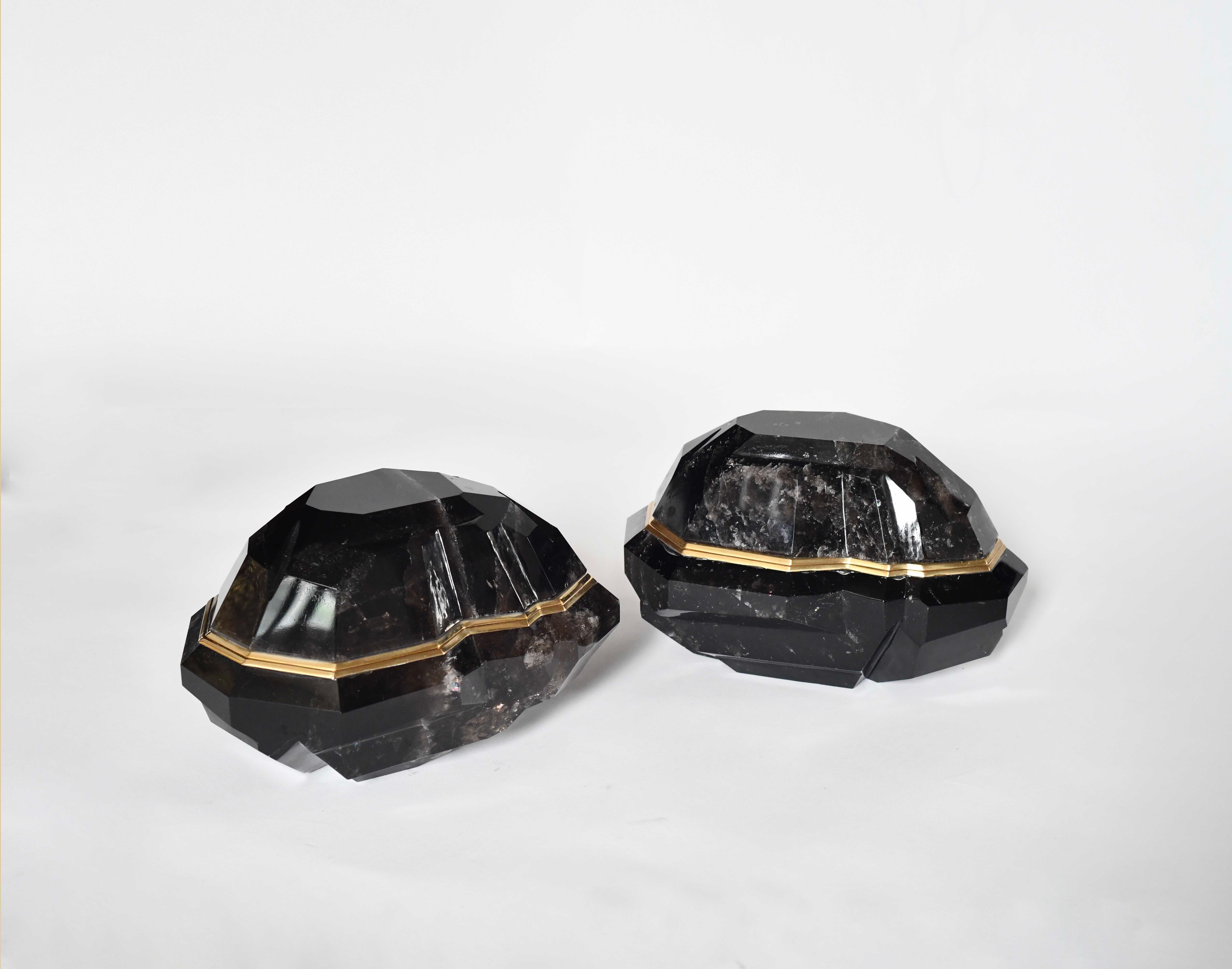 Multifaceted Smoky Rock Crystal Boxes by Phoenix In Excellent Condition For Sale In New York, NY