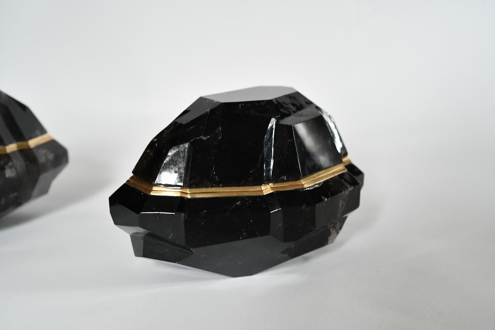 Multifaceted Smoky Rock Crystal Boxes by Phoenix For Sale 1