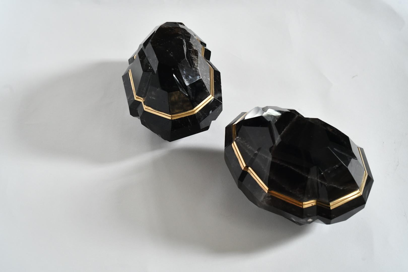 Multifaceted Smoky Rock Crystal Boxes by Phoenix For Sale 2