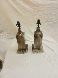 Pair Of Smoky Rock Crystal Lamps