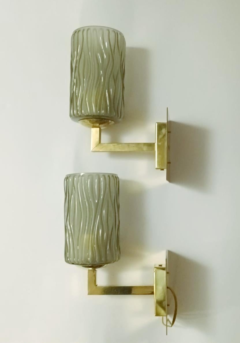 Pair of Smoky Textured Sconces by Barovier e Toso For Sale 4