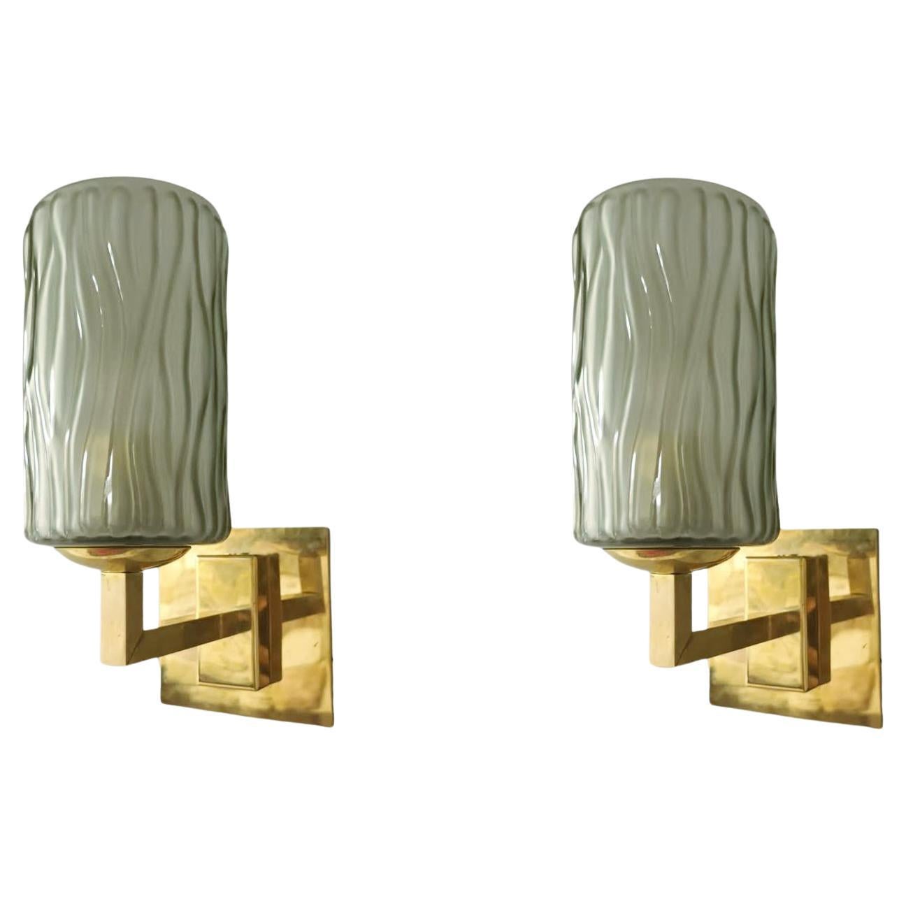Pair of Smoky Textured Sconces by Barovier e Toso For Sale