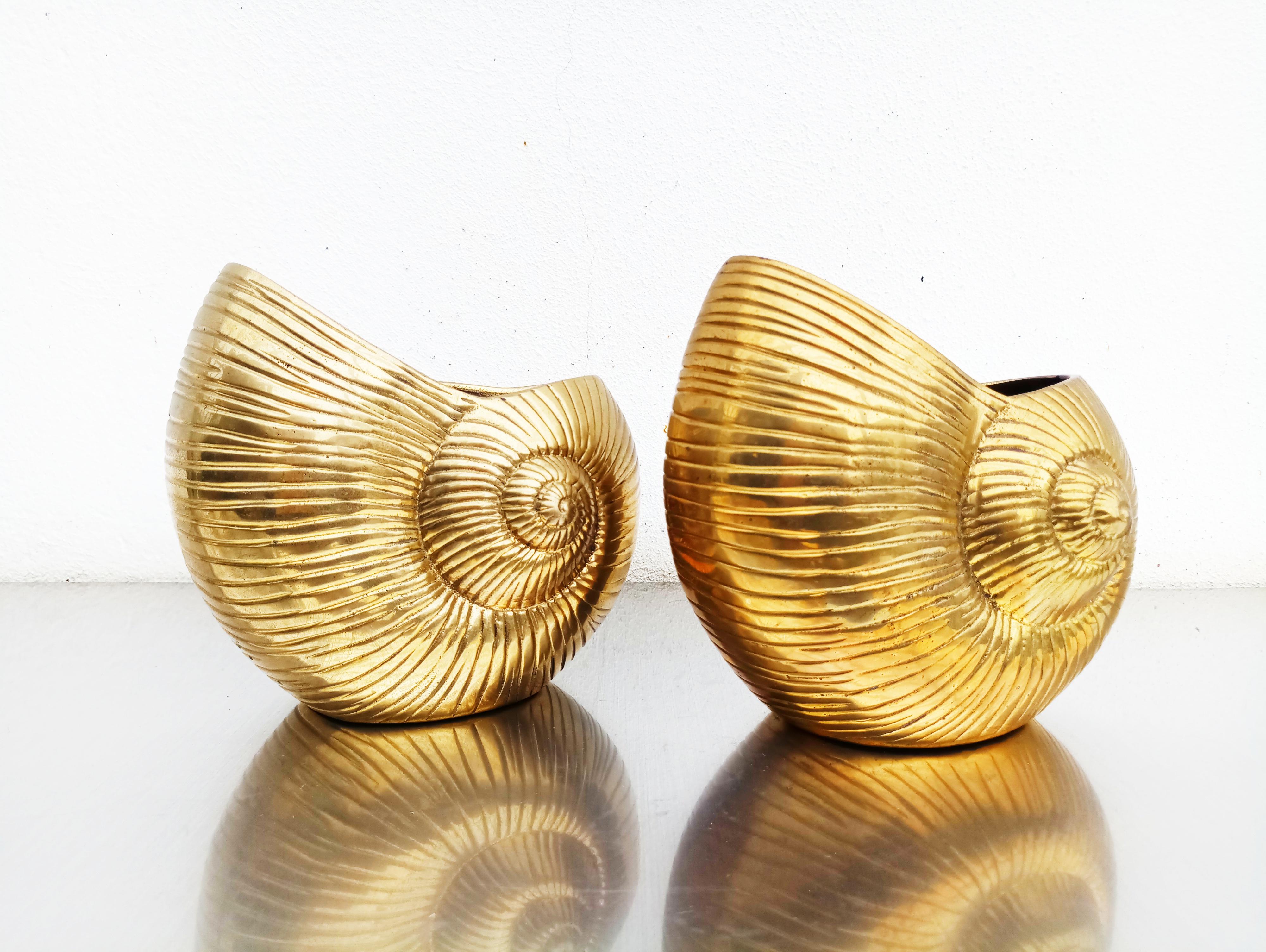 Beautiful and rare pair of snail brass vase manufactured in France in 1960s. In very good vintage condition.