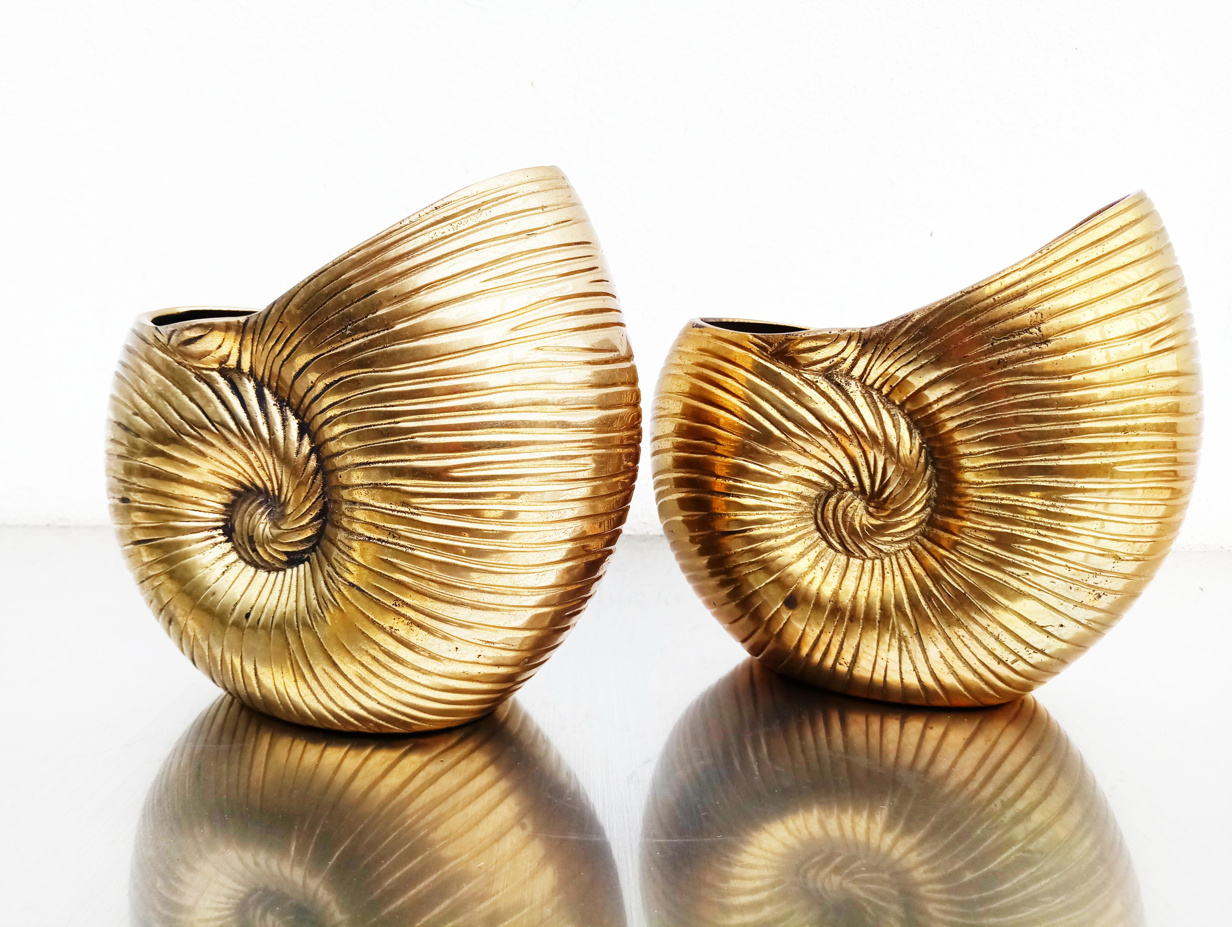 French Pair of Snail Brass Vase, France, 1960s