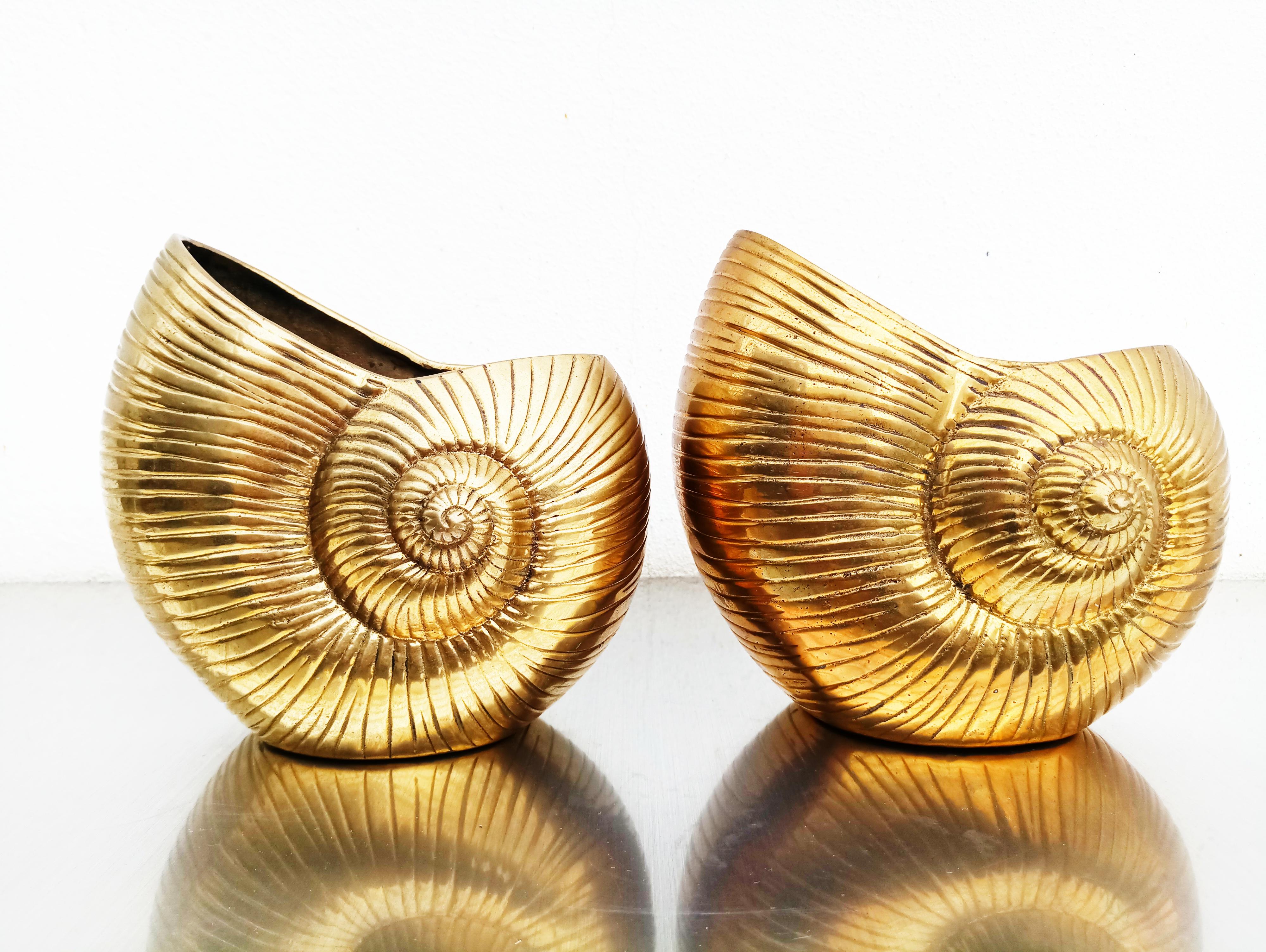 20th Century Pair of Snail Brass Vase, France, 1960s