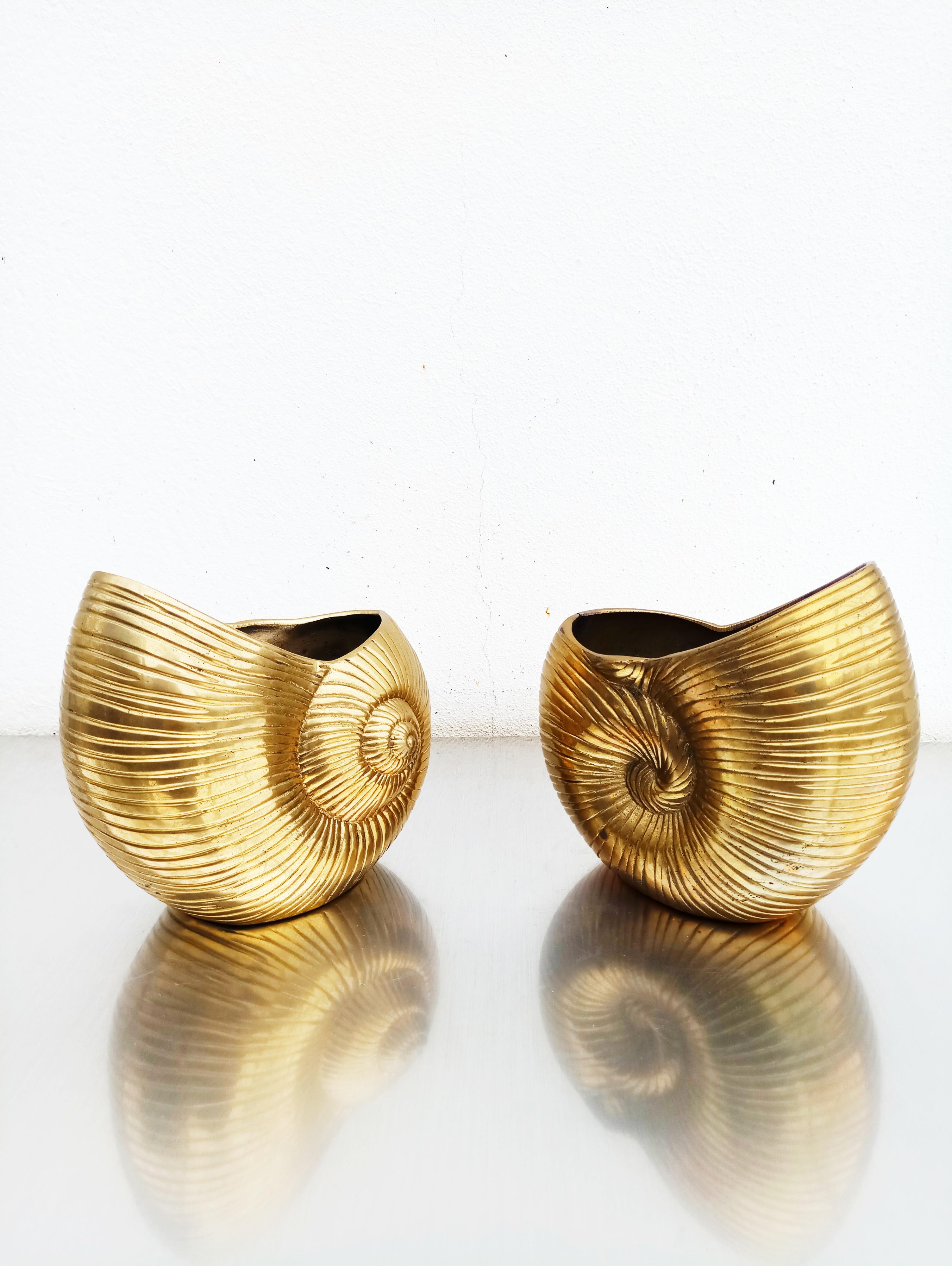 Pair of Snail Brass Vase, France, 1960s 3