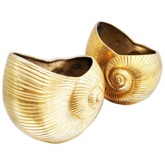 Vintage Pair of Snail Brass Vase, France, 1960s