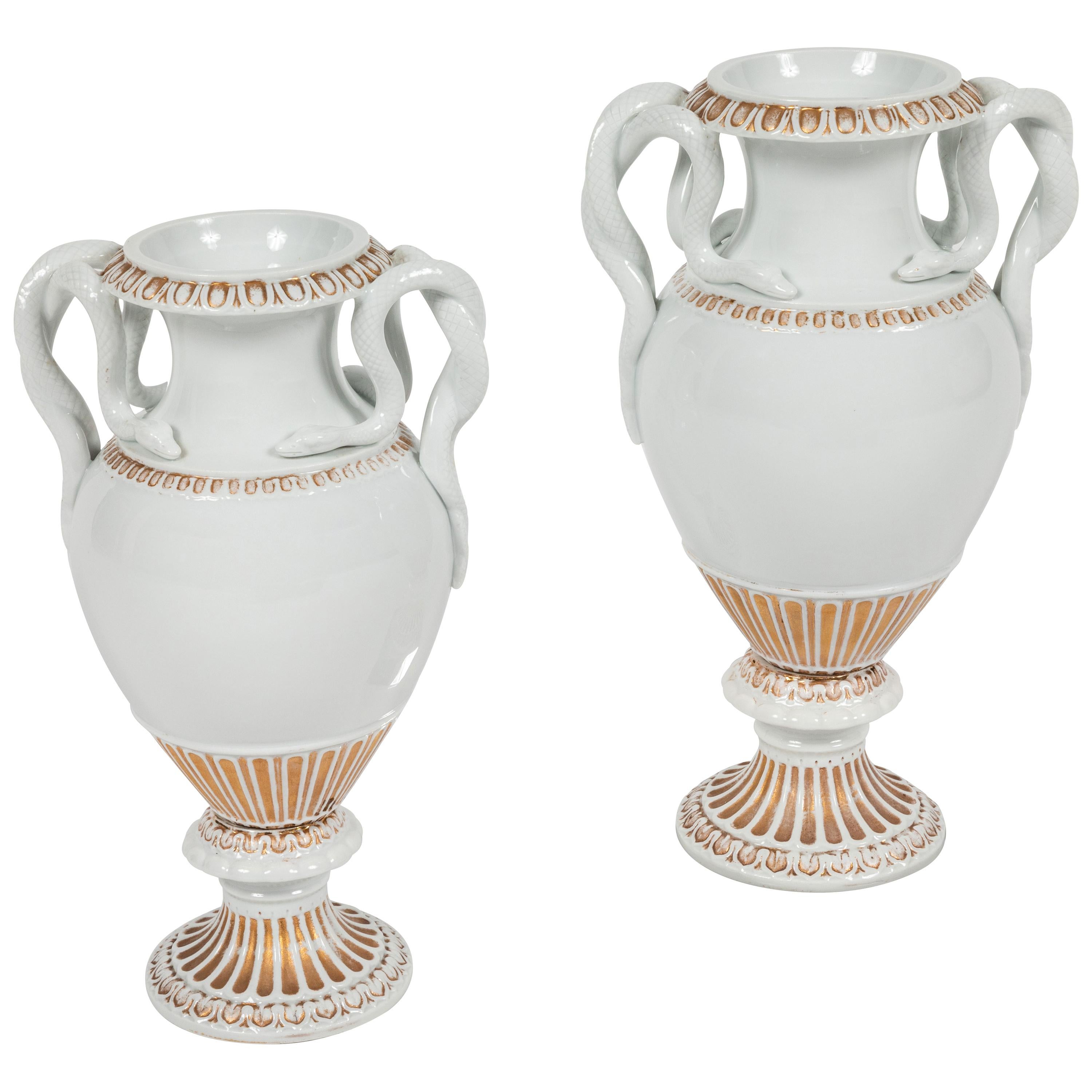 Pair of Snake Handled Meissen Urns