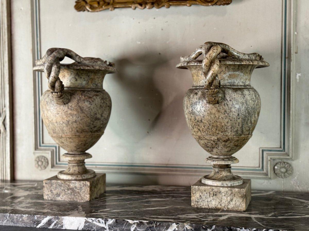 Pair Of Snake Urns In Alabaster, Italy, 19th Century 5