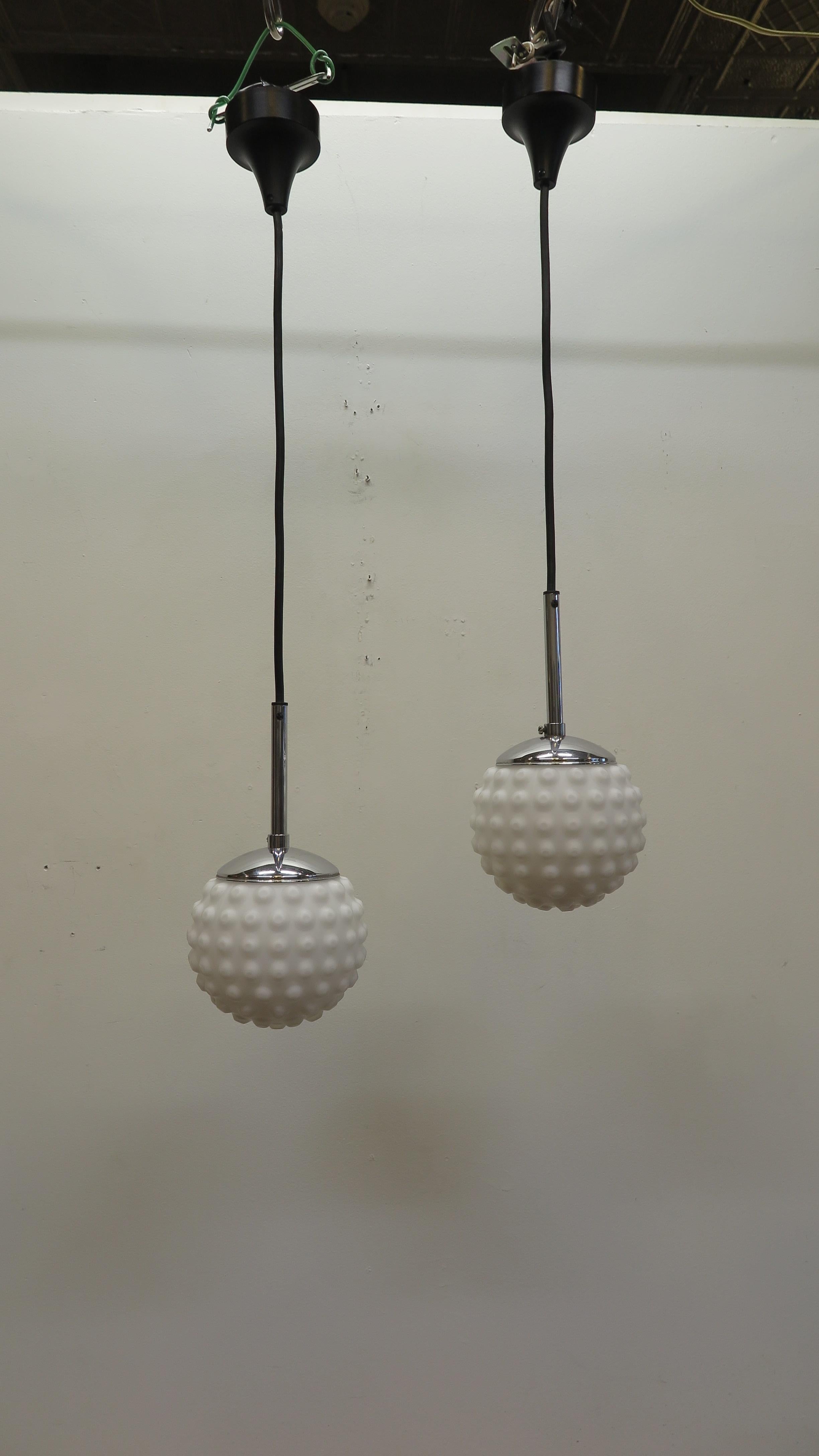 German Pair of Mid-Century Modern Snow Ball Pendant Lights Doria Leuchten  For Sale