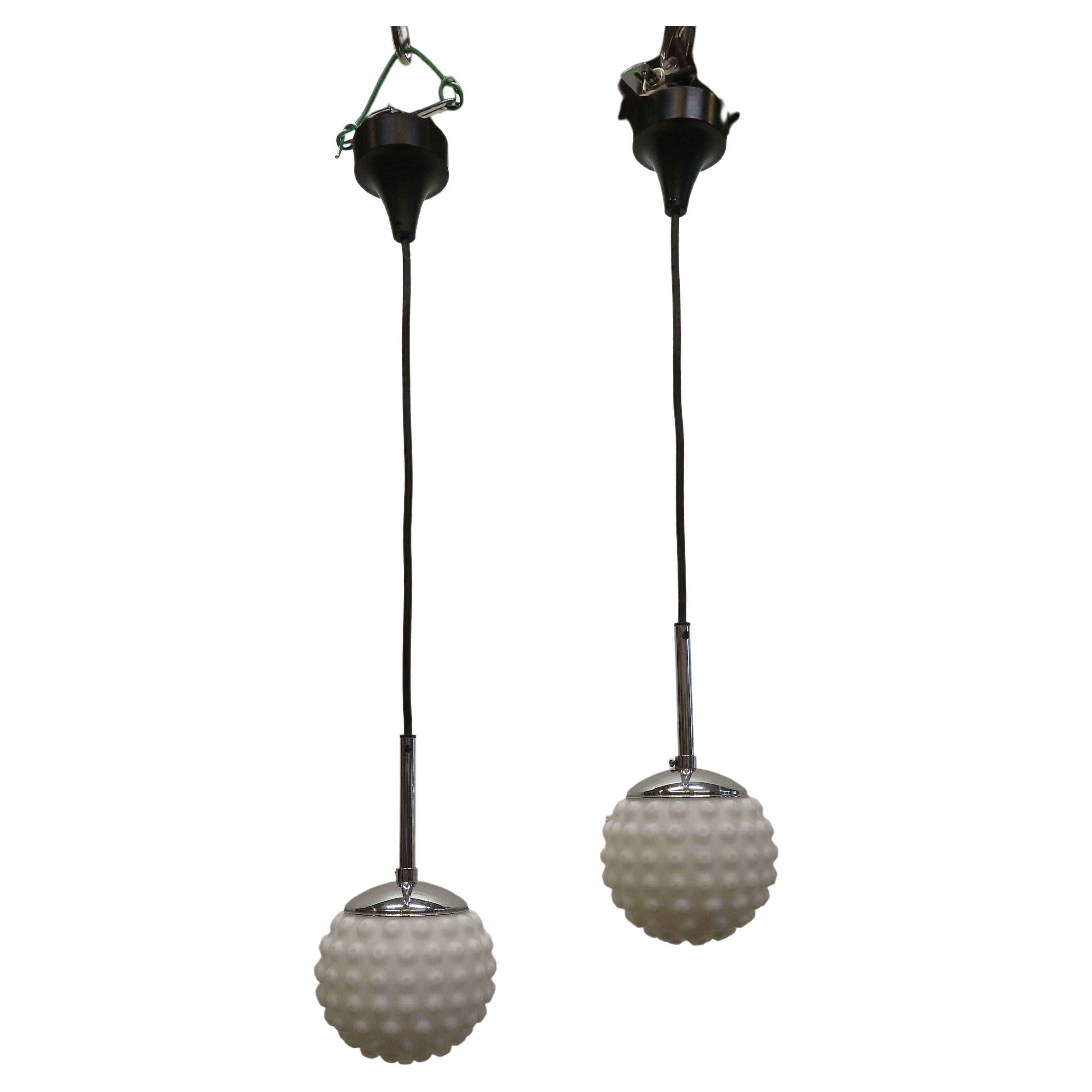 Pair of Mid-Century Modern Snow Ball Pendant Lights Doria Leuchten  For Sale