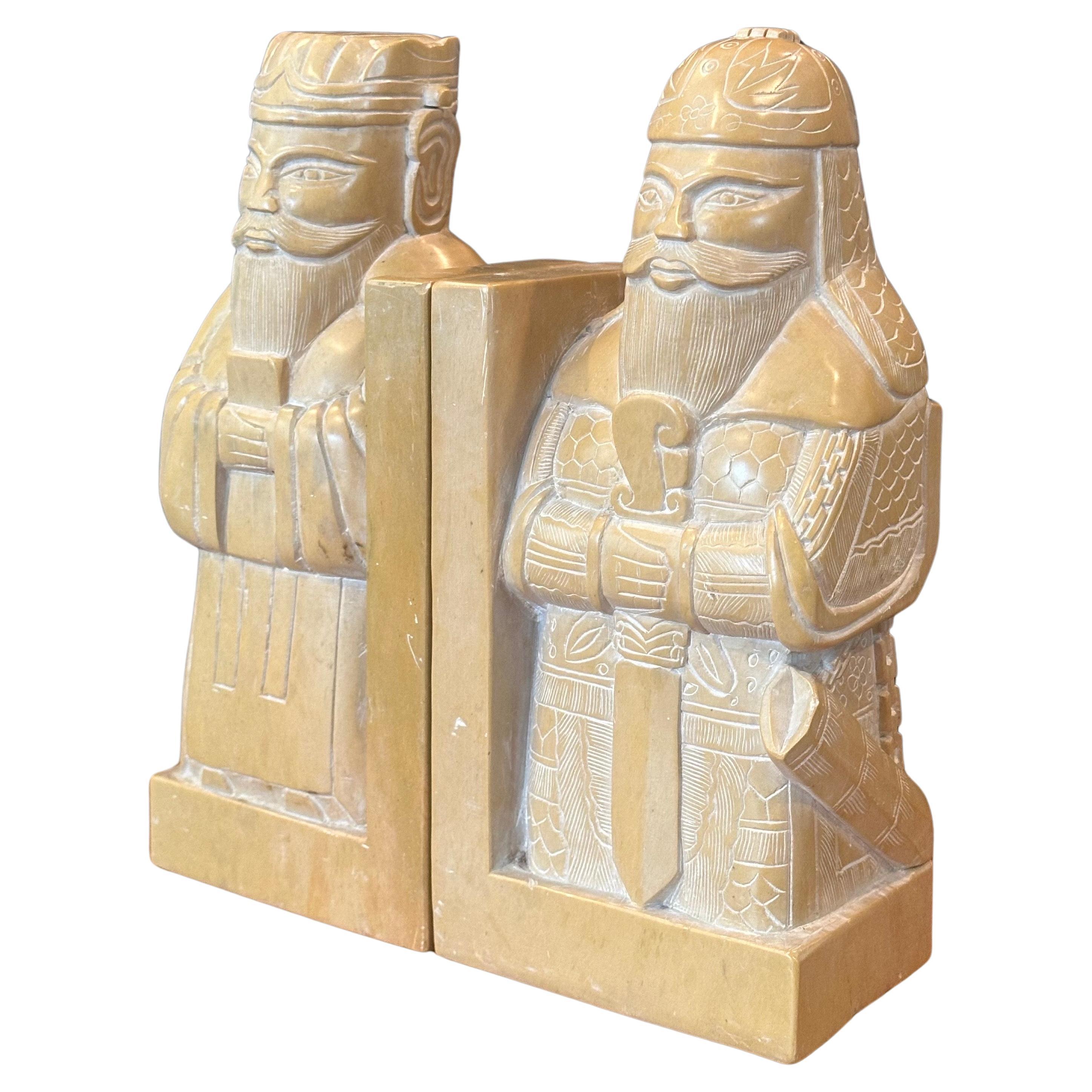 Pair of Soapstone Chinese Scholar Bookends In Good Condition In San Diego, CA