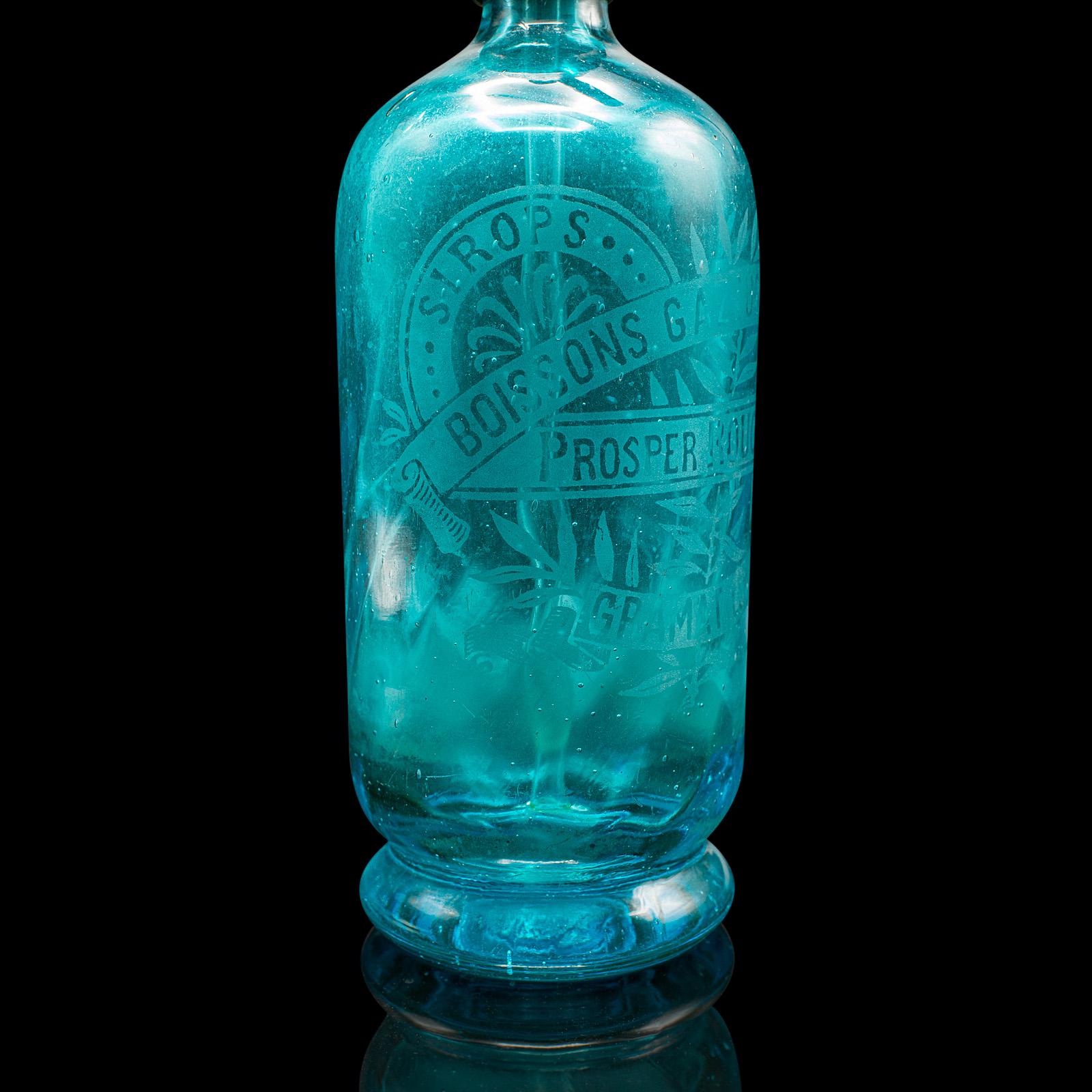 Paar Soda-Siphons, Französisch, Glas, Seltersflasche, frühes 20. Jahrhundert, Barware im Angebot 5