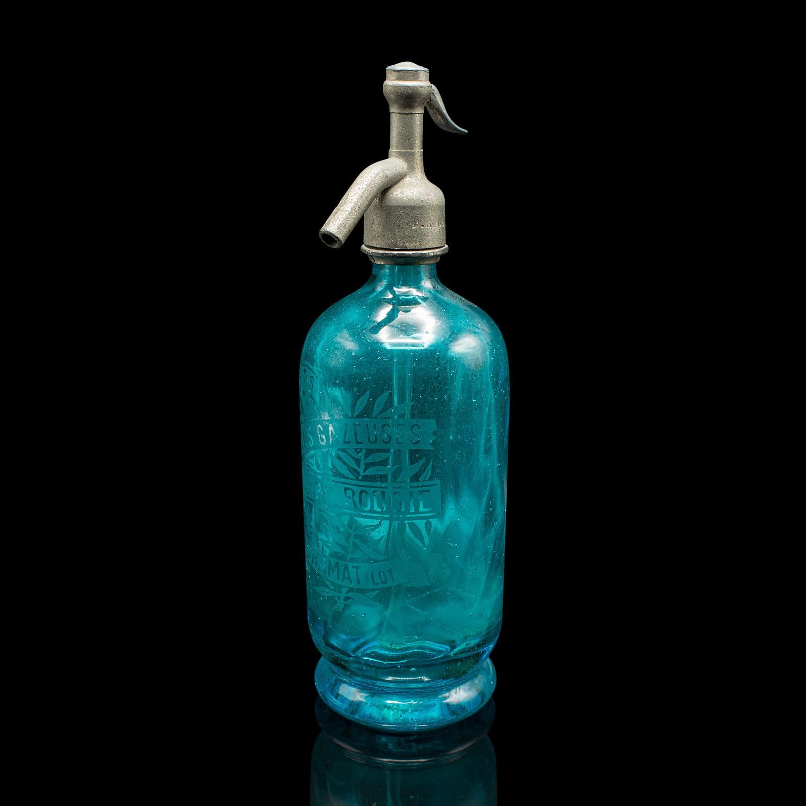 Paar Soda-Siphons, Französisch, Glas, Seltersflasche, frühes 20. Jahrhundert, Barware (Stahl) im Angebot