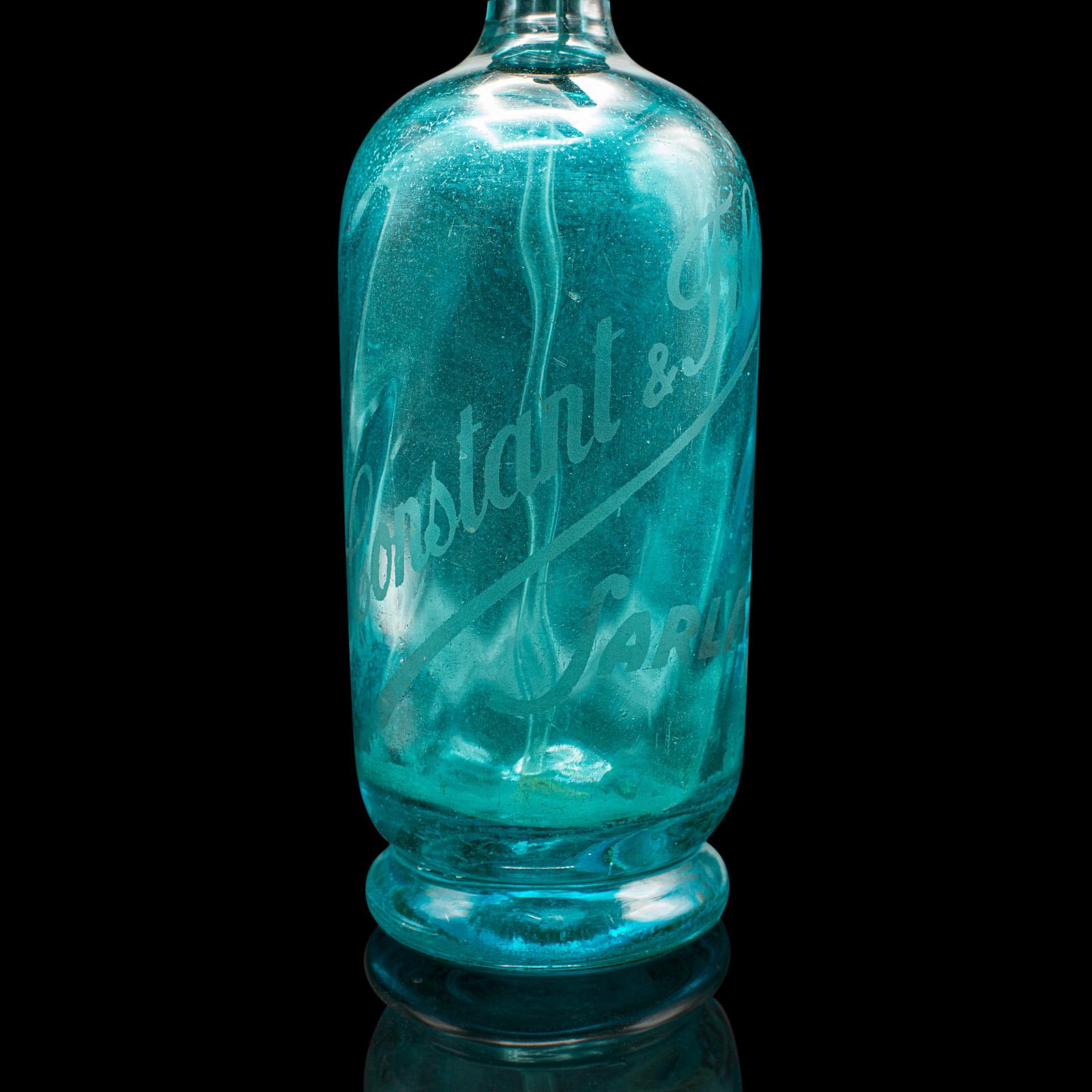 Paar Soda-Siphons, Französisch, Glas, Seltersflasche, frühes 20. Jahrhundert, Barware im Angebot 4