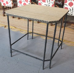 Pair of Sofa Side Tables with Bamboo and Raffia Imitation Iron Base