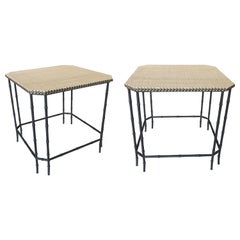 Pair of Sofa Side Tables with Bamboo and Raffia Imitation Iron Base