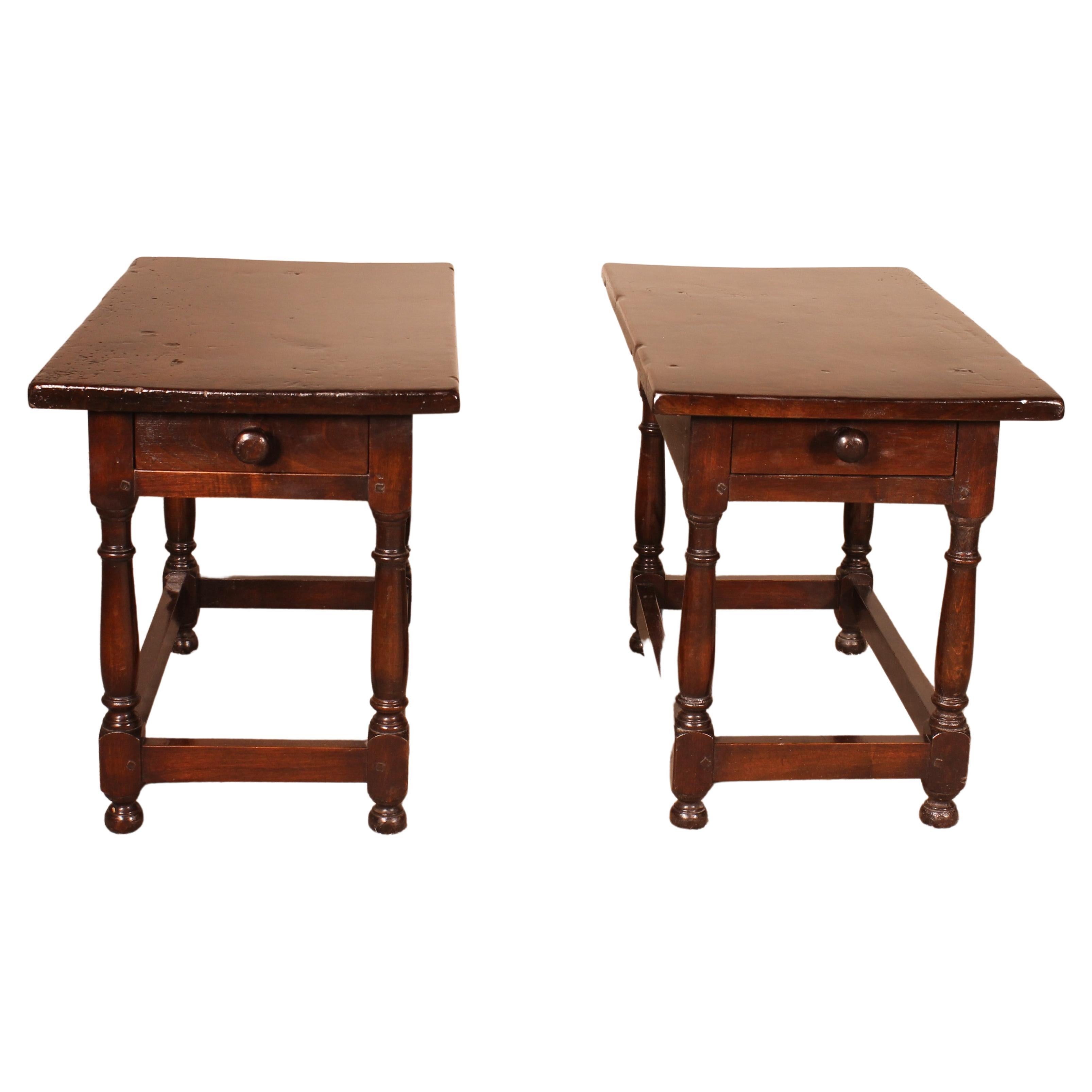 Pair of Sofa Tables in Walnut Louis XIII Style with 17th Century Table