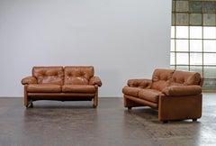 Pair of Sofas by Afra & Tobia Scarpa Coronado, C&B Italia, Cognac Leather, 1970s